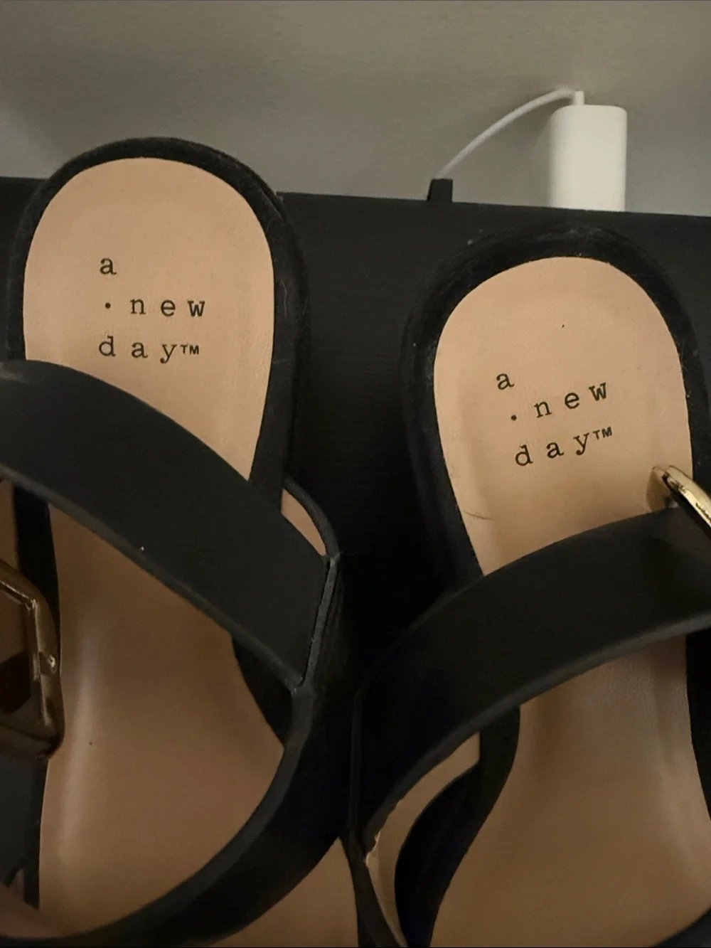 a new day Black Platform Wedge Sandals with Wide Straps